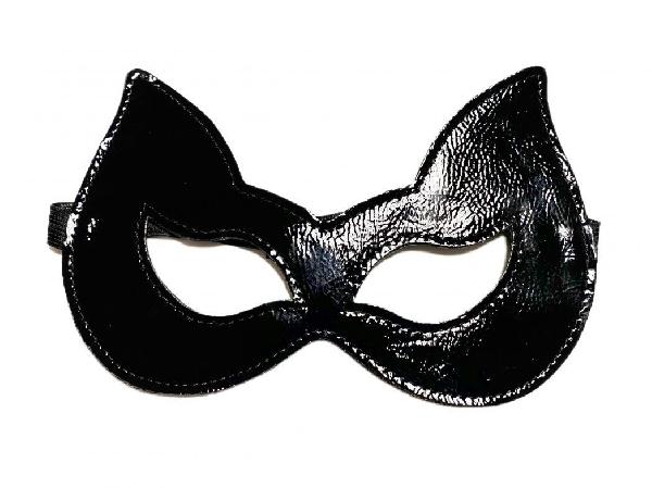 Черная лаковая маска с ушками из эко-кожи от БДСМ Арсенал