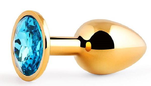 Золотистая анальная пробка с голубым стразом - 7,2 см. от Anal Jewelry Plug