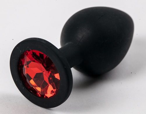Черная силиконовая анальная пробка с красным стразом - 8,2 см. от 4sexdreaM