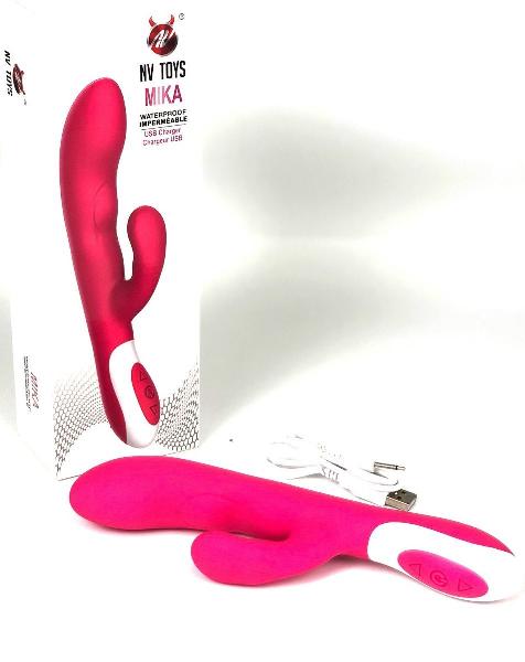 Ярко-розовый вибратор-кролик Mika - 21,5 см. от NV Toys