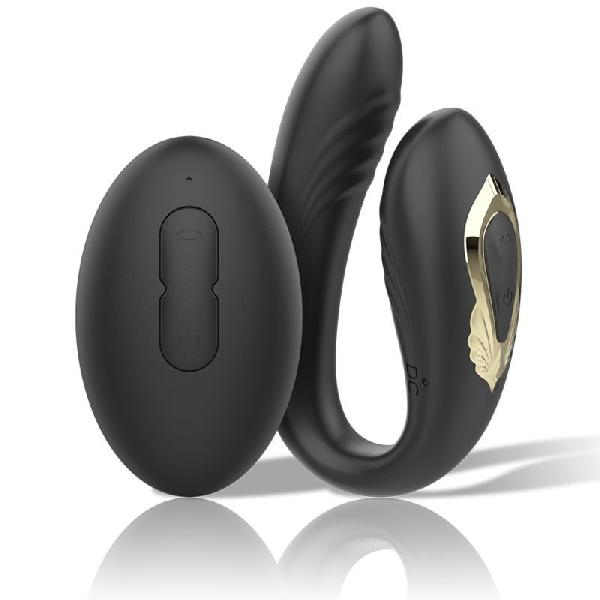 Черный вибратор для пар с ротацией и пультом ДУ от Ibiza