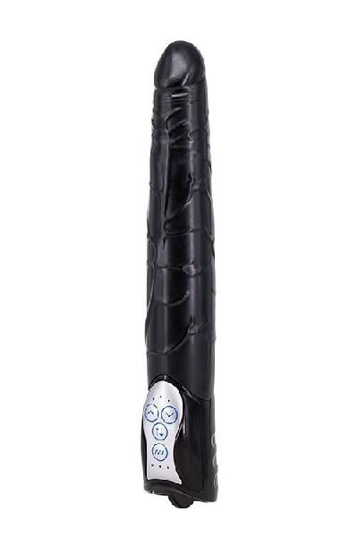 Чёрный вибромассажер Long John Realistic Thrusting Vibrator с функцией толкания - 20 см. от Seven Creations