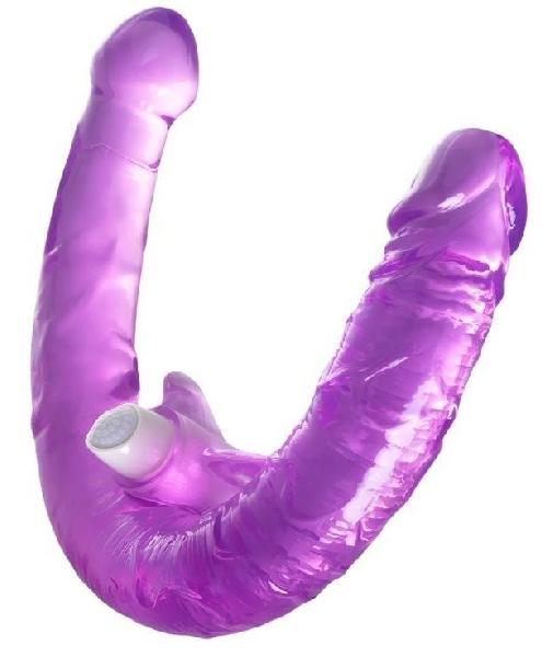 Фиолетовый двухсторонний фаллоимитатор с вибропулей - 35 см. от ToyFa