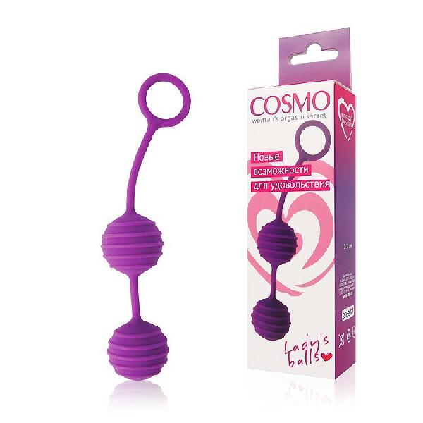 Фиолетовые вагинальные шарики с ребрышками Cosmo от Bior toys