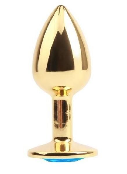 Золотистая анальная пробка со стразом Blue Gem Anal Plug - 7,1 см. от Chisa