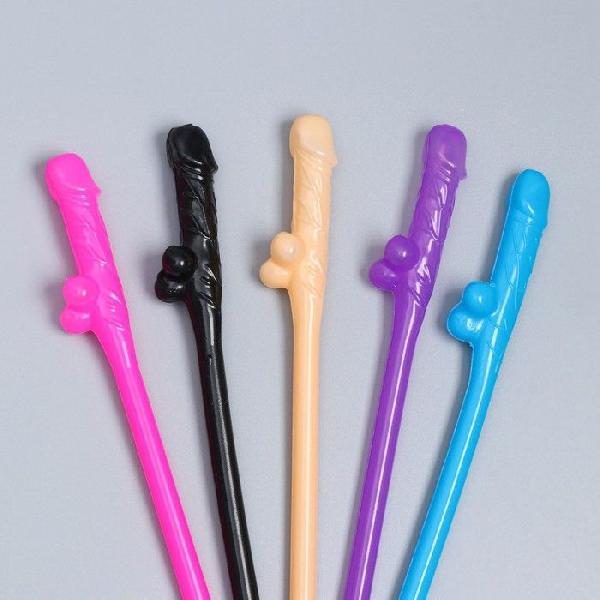 Разноцветные коктейльные трубочки в виде пениса - 5 шт. от Сима-Ленд