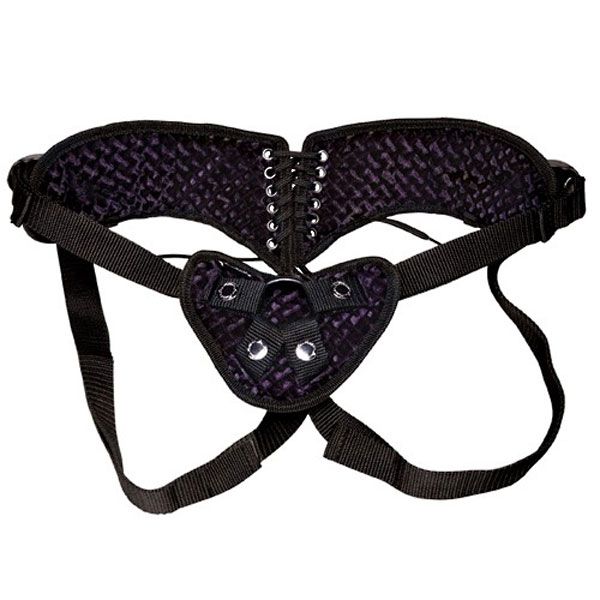 Темно-фиолетовые трусики-джоки со шнуровкой для страпона от Lux Fetish