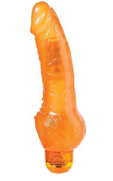 Оранжевый гелевый вибратор с широким основанием JELLY JOY 7INCH 10 RHYTHMS - 17,5 см. от Dream Toys