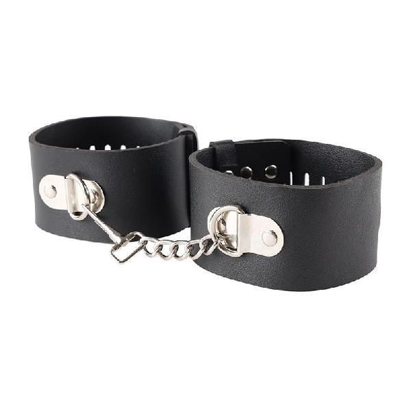 Черные гладкие наручники с металлическими вставками от Erozon