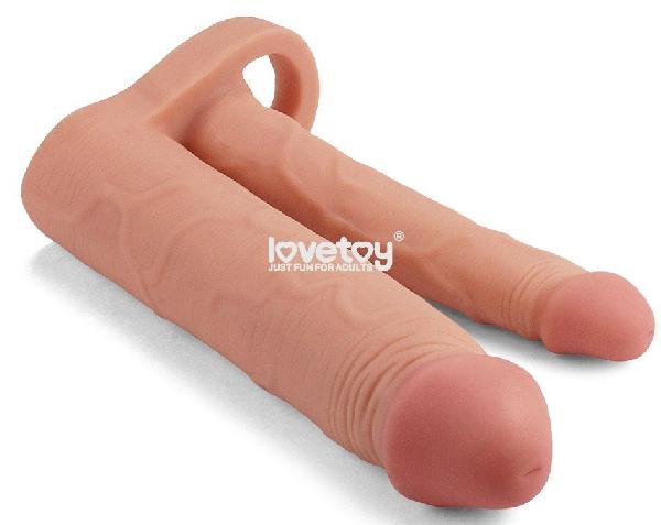 Телесная насадка для двойного проникновения Add 2 Pleasure X Tender Double Penis Sleeve - 20 см. от Lovetoy