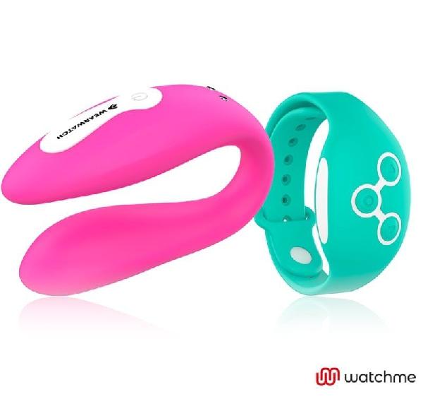 Розовый вибратор для пар с зеленым пультом-часами Weatwatch Dual Pleasure Vibe от DreamLove
