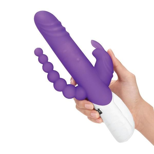Фиолетовый вибратор-кролик с анальным стимулятором - 26 см. от Rabbit Essentials