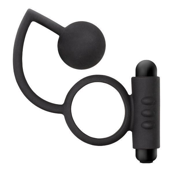 Черное эрекционное кольцо с вибропулей и стимулирующим шариком Silicone Anal Ball with Vibrating C-Ring от Blush Novelties
