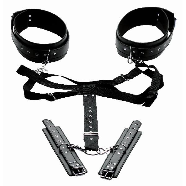 Черная бондажная система Acquire Easy Access Thigh Harness with Wrist Cuffs от XR Brands
