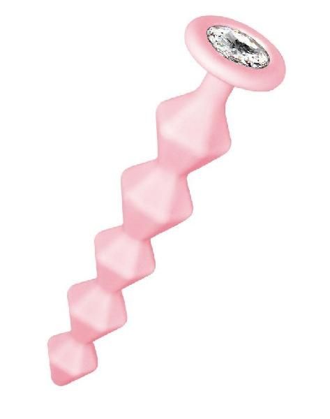 Розовая анальная цепочка с кристаллом Chummy - 16 см. от Lola toys