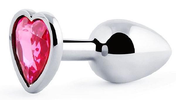 Серебристая анальная пробка с розовым кристаллом-сердечком - 7 см. от Anal Jewelry Plug