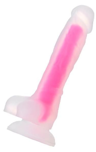 Прозрачно-розовый фаллоимитатор, светящийся в темноте, James Glow - 18 см. от ToyFa