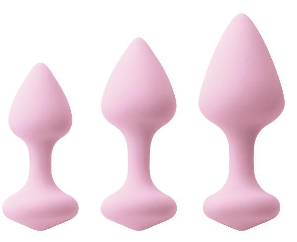 Набор из 3 нежно-розовых анальных пробок Triple Kiss Trainer Kit от NS Novelties