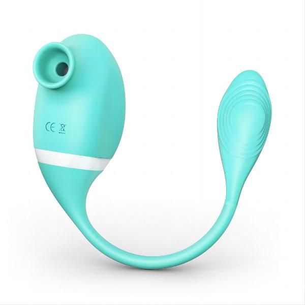 Мятный вакуумный вибростимулятор Tadpole Vibrating Dual Stimulation с виброхвостиком от Tracy s Dog
