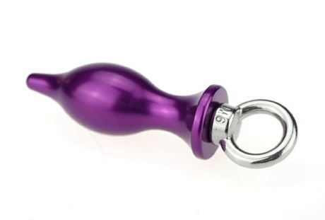 Фиолетовая металлическая анальная пробка с кольцом - 7 см. от 4sexdreaM