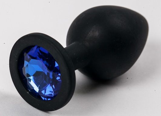 Черная силиконовая анальная пробка с синим стразом - 8,2 см. от 4sexdreaM