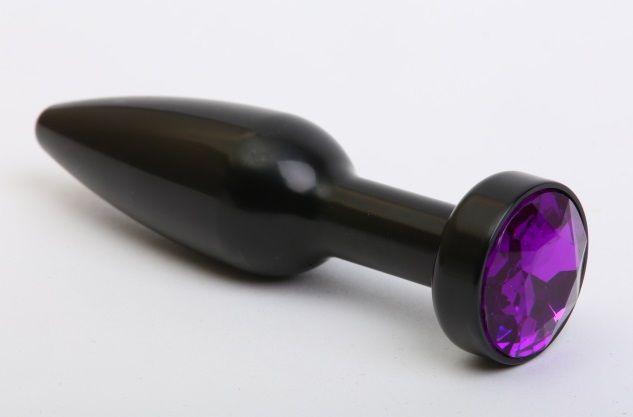Чёрная удлинённая пробка с фиолетовым кристаллом - 11,2 см. от 4sexdreaM