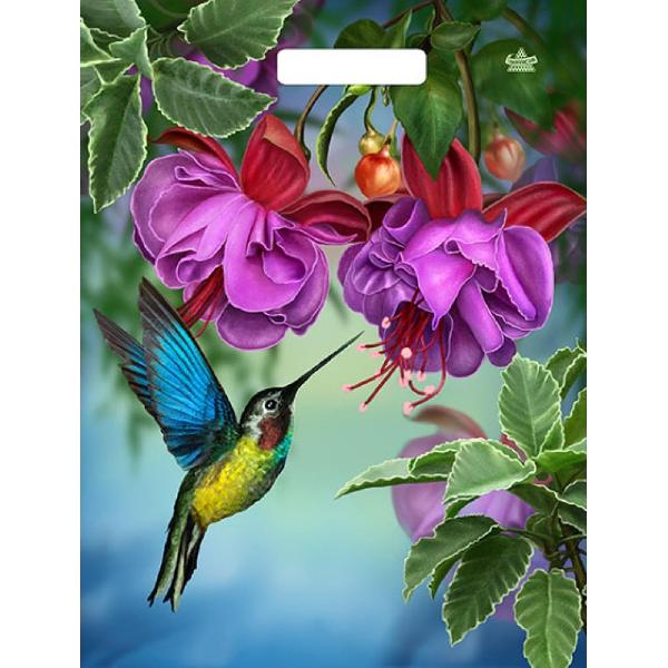 Пакет с принтом в виде колибри в цветах с вырубной ручкой (31х40 см) от Сима-Ленд