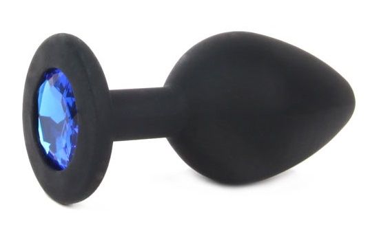 Чёрная силиконовая пробка с синим кристаллом размера L - 9,2 см. от Vandersex