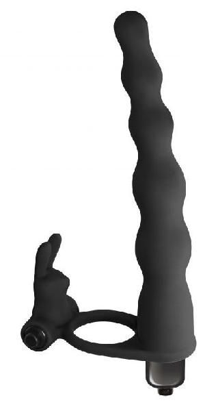 Черная вибронасадка для двойного проникновения Jungle Bunny - 17 см. от Lola toys