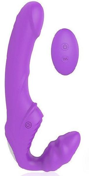 Фиолетовый безремневой страпон с 9 режимами вибрации и пультом ДУ от Bior toys