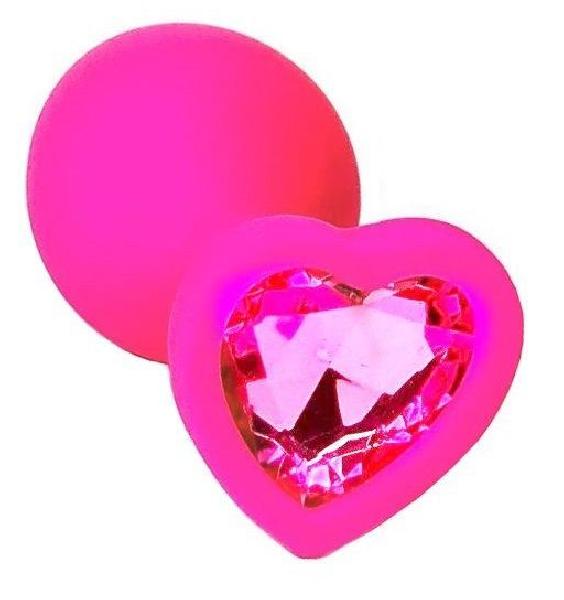 Розовая анальная пробка из силикона с розовым кристаллом в форме сердца - 8,8 см. от Kanikule