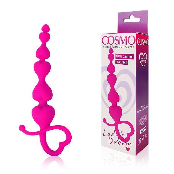 Розовая анальная цепочка Cosmo с петелькой - 14,5 см. от Bior toys