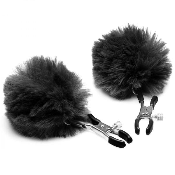 Зажимы для сосков с черным помпонами Pom Pom Nipple Clamps от XR Brands