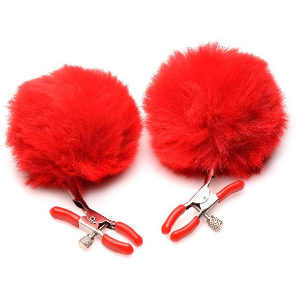 Красные зажимы на соски с помпонами Pom Pom от XR Brands