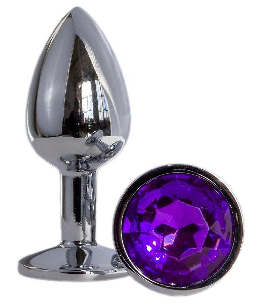Металлическая анальная втулка с фиолетовым кристаллом - 7,2 см. от OYO