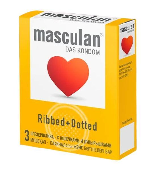 Презервативы с колечками и пупырышками Masculan Ribbed+Dotted - 3 шт. от Masculan
