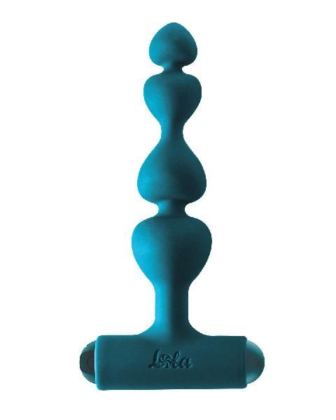 Бирюзовая анальная цепочка с перезаряжаемой вибропулей Excellence 2.0 - 15 см. от Lola Games