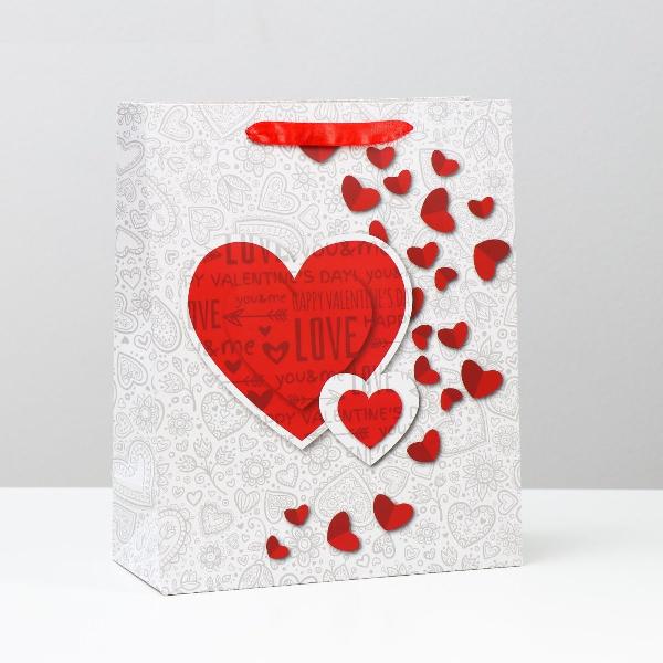 Подарочный пакет с сердечками - 32 х 26 см. от Сима-Ленд