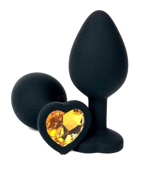 Черная силиконовая пробка с оранжевым кристаллом-сердцем - 8 см. от Vandersex