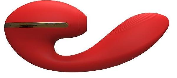 Красный вибромассажер Tina со стимулятором клитора - 17,5 см. от Kiss Toy