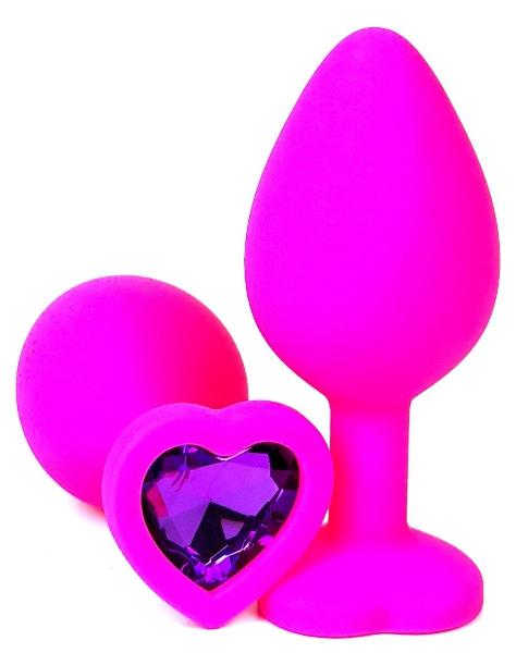 Розовая силиконовая пробка с фиолетовым кристаллом-сердцем - 8,5 см. от Vandersex