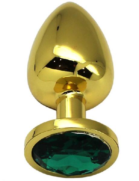 Золотистая анальная втулка с изумрудным кристаллом - 9,5 см. от Eroticon