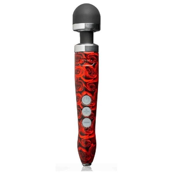 Красный беспроводной wand-вибратор Doxy Die Cast 3R с принтом в виде роз на рукояти - 28 см. от Doxy