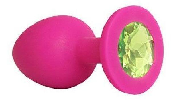 Ярко-розовая анальная пробка с салатовым кристаллом - 9,5 см. от Bior toys