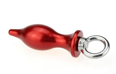 Красная металлическая анальная пробка с кольцом - 7 см. от 4sexdreaM