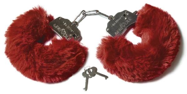 Шикарные бордовые меховые наручники с ключиками от Le Frivole