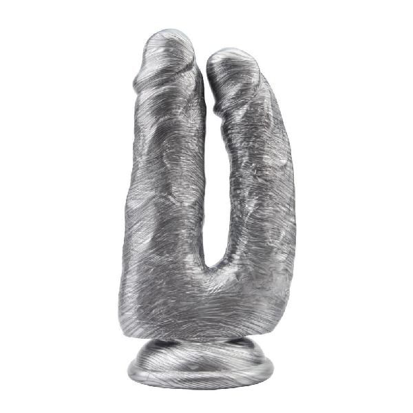 Серебристый анально-вагинальный фаллоимитатор Dick Cumming - 18 см. от Chisa