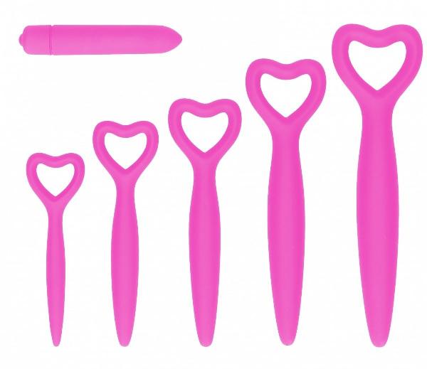 Набор розовых вагинальных расширителей с вибропулей Silicone Vaginal Dilator Set от Shots Media BV