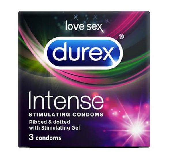 Рельефные презервативы со стимулирующей смазкой Durex Intense Orgasmic - 3 шт. от Durex