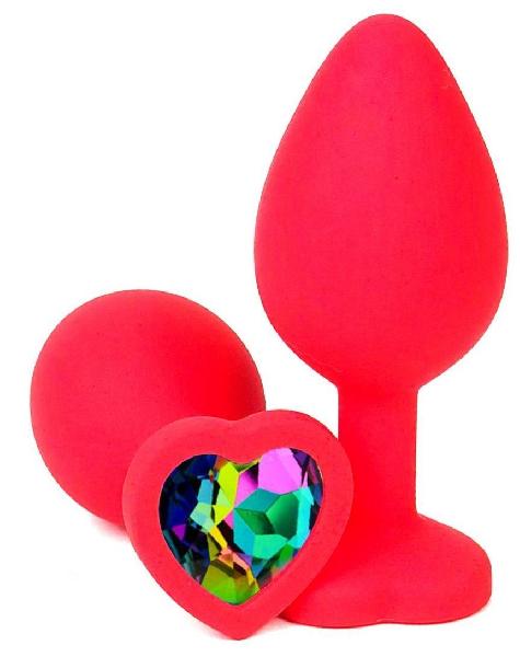 Красная силиконовая пробка с разноцветным кристаллом-сердечком - 7 см. от Vandersex